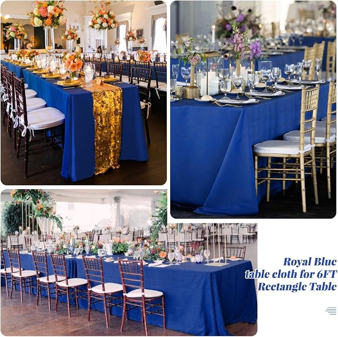 Pesonlook 10Pack Royal Blue Polyester Tablecloths, 60 x 102 Inch for 6ft Rectangle Tables Polyester Table Cover Washable Table Cloth for Wedding Reception Banquet Party