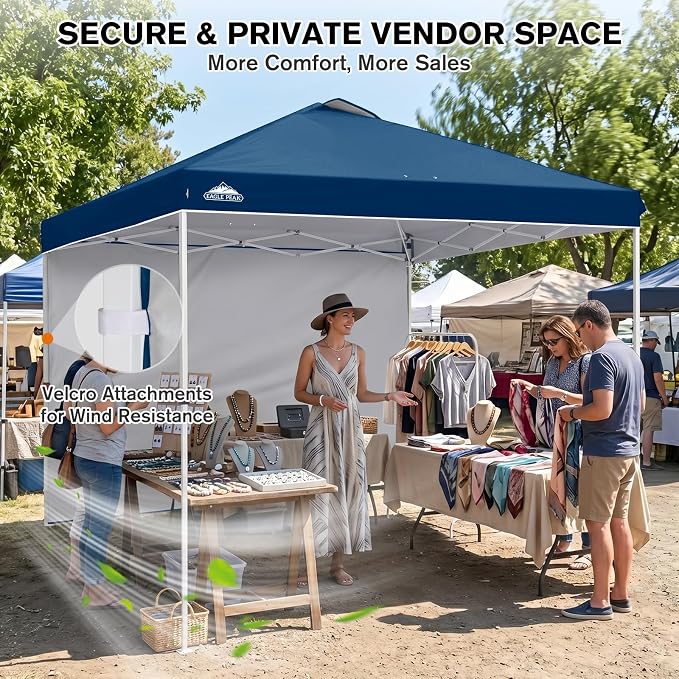 EAGLE PEAK Commercial Canopy 10x10 Pop Up Canopy Tent with 1 Sidewall, Easy Setup Heavy Duty Instant Event Shelter for Vendors & Markets, Outdoor Sun Shade, Dark Blue