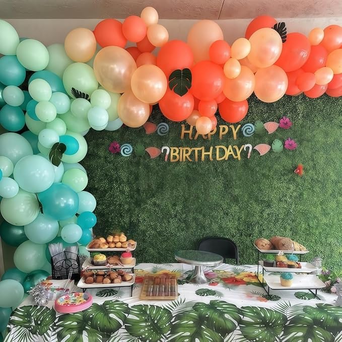 Tropical Balloon Garland Arch Kit, 144pcs Retro Orange Pastel Aqua Teal Blue Rose Gold Turquoise Metallic Dark Green Balloon for Birthday Hawaiian Luau Baby Shower Summer Theme Party Decoration