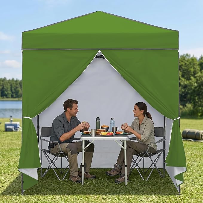 EAGLE PEAK 6x4 Instant Pop Up Canopy Tent with 4 Side Wall Panels, Straight Leg Sun Shelter, Portable Canopy with Carry Bag for Camping, Beach & Sports, Grass Green