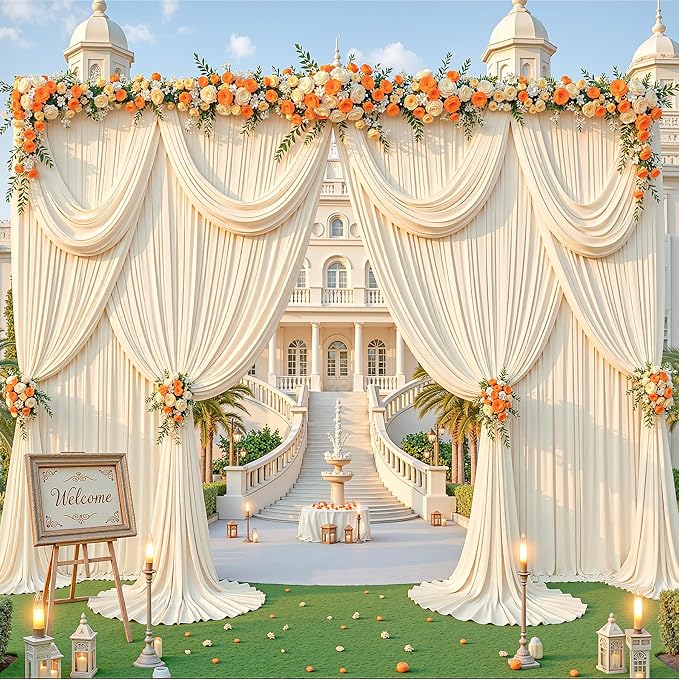 20x8ft Champagne Photo Backdrop Curtains for Parties Wedding Wrinkle Free Polyester Photoshoot Curtains Drapes Backdrop for Birthday Baby Shower Graduation Photography Background 4 Panels 5x8FT