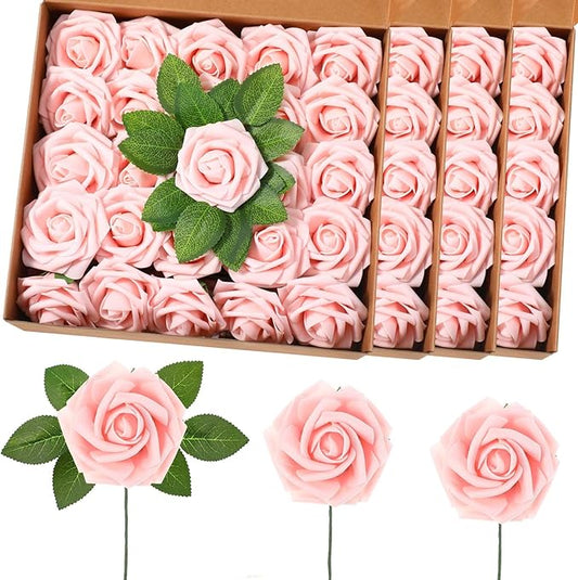 100 Pcs Artificial Foam Rose Flower Faux Bouquet Wedding Fake Rose Gift for Mother's Day Women DIY Bridal Shower Party Table Birthday Home Spring Decor (Pink)