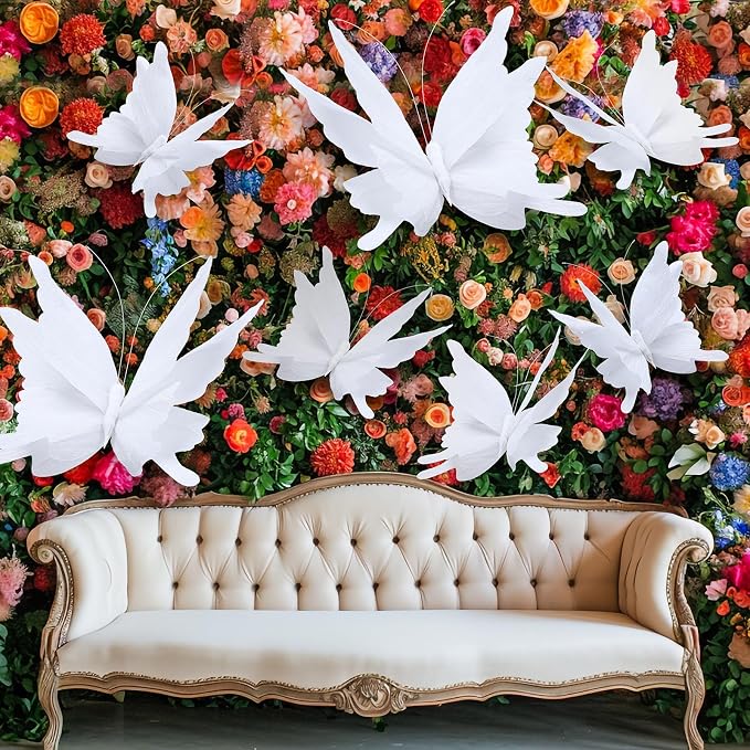 3 Pcs 3D Large Hanging Butterfly Decorations Large Butterfly Birthday Party Decorations 3D Crepe Paper Decoration for Wedding Party Birthday Baby Shower Garden(White,11inch,20 Inch)