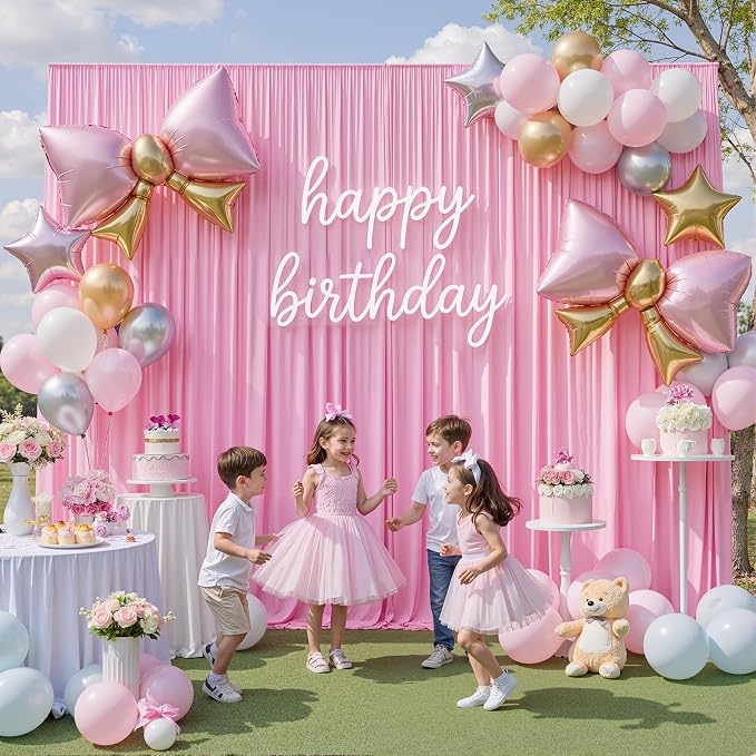 40ftx10ft Pink Backdrop Curtains for Parties, Wrinkle Free 8 Panels Silky Polyester Photo Backdrop Drapes Back Drop Cloth for Wedding Birthday Photography Baby Shower Decor