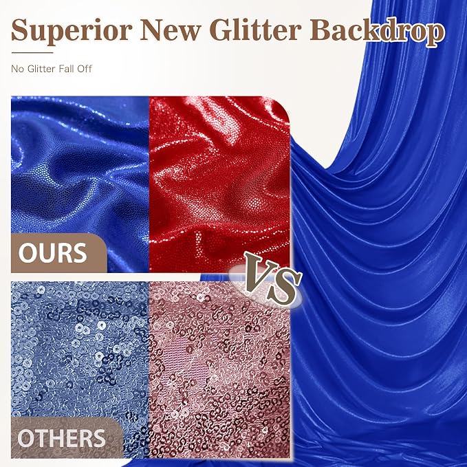 20ft x 10ft Red Royal Blue Sequin Backdrop Curtain for Parties, Wrinkle Free Glitter Photo Backdrop Drapes 4 Panels 5x10ft Back Drop Cloth for Wedding Photography Background