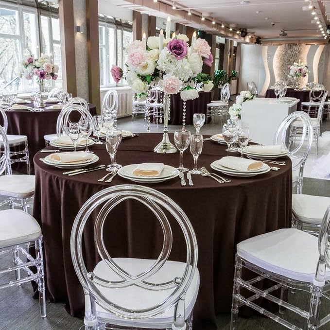 8 Pack Round Tablecloth 90 Inch Brown Tablecloth for Round Tables, Washable Polyester Table Cloth Stain and Wrinkle Resistant Decorative Table Cover for Wedding Party Dining Banquet