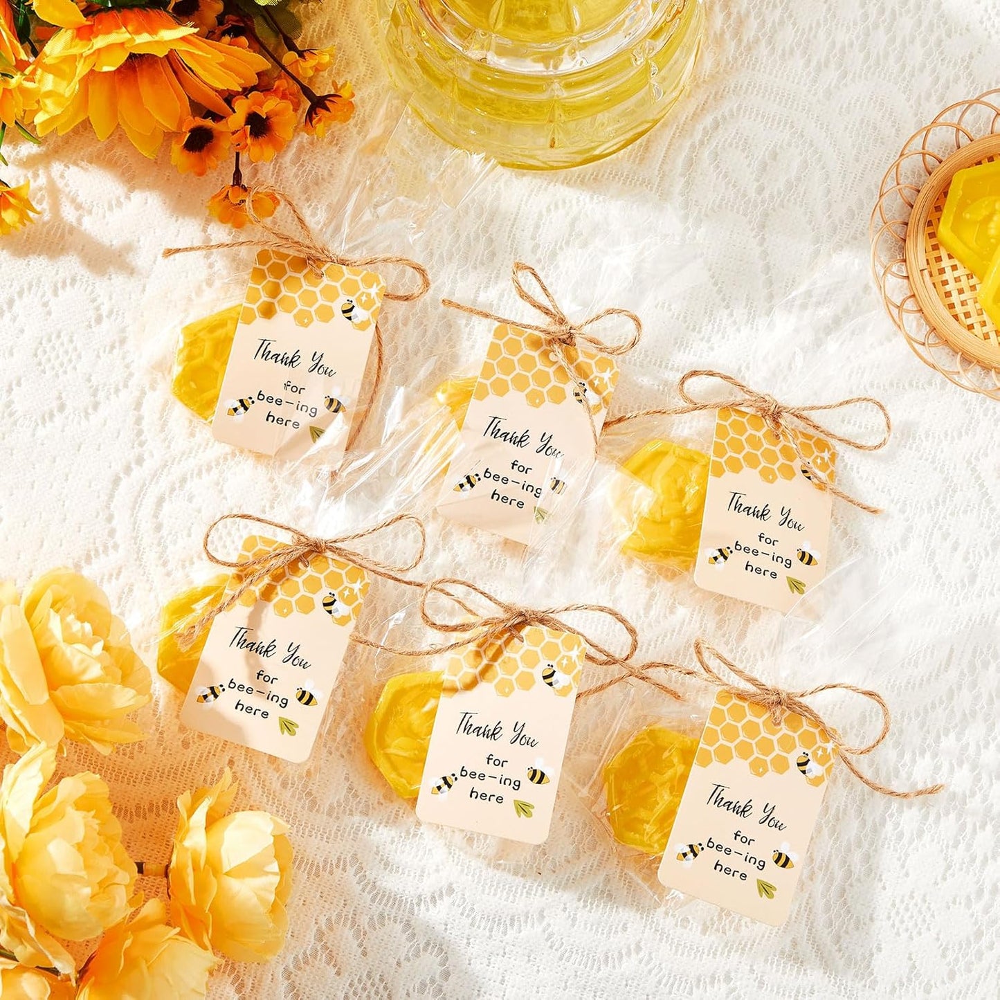 72 Set Baby Shower Favors Bee Party Favors Including Honeycomb Soap with Thank You Card Gift Honey Soap for Guest Gender Reveal Honey Gift Birthday Party Decorations (Yellow)