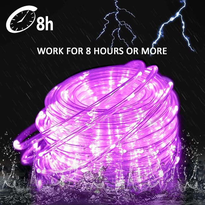 JMEXSUSS 66ft 200 LED Pink Solar Rope Lights with 8 Modes | Solar Christmas Lights Outdoor Waterproof LED, Pink Solar Fairy Lights for Fence,Gazebo,Yard,Walkway