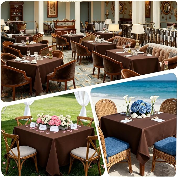 8 Pack Brown Square Tablecloth 54x54 Inch Table Cloth for Square Tables, Wrinkle Resistant Washable Polyester Fabric for Dining Banquet Wedding Party