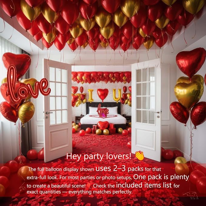 I Love You Balloons for Him/Her Balloons Red gold romantic balloon kit with Red heart LOVE mylar balloons Red rose petals for hotel Decorations Valentines Party wedding anniversary supplies