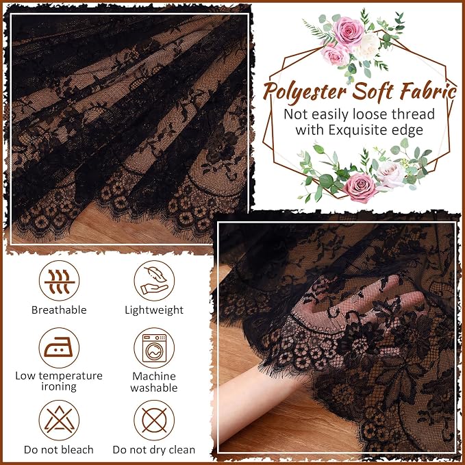 Honeydak 6 Pcs Lace Tablecloth Rectangular 60 x 120 Inch Wedding Rustic Tablecloth Overlay Rose Vintage Embroidered Wedding Reception Party Table Cover Decorations for Bridal Tea Party (Black)