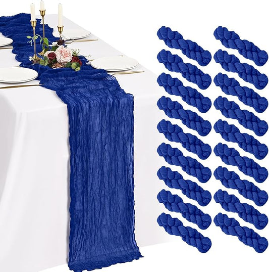 18 Pack Cheesecloth Table Runner 10FT Royal Blue Table Runner Boho Gauze Cheese Cloth Table Runners Long Rustic Sheer Table Decorations for Wedding Party Baby Bridal Shower Birthday Holiday Home