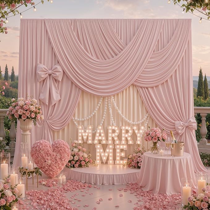50FTx12FT Dusty Pink Wrinkle-Free Wedding Backdrop Curtain -Silky Washable White Polyester Drapes for Baby Showers, Birthday Parties, Photography, and Wedding Receptions-10 Panels 5FTx12FT