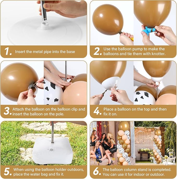 2 Sets Western Brown Cow Print Balloon Column Stand Kit with 102 Balloons Adjustable Balloon Tower Stand with Bases for Floor Cowboy Balloons Column Kit for Birthday Western Cowboy Party Decor