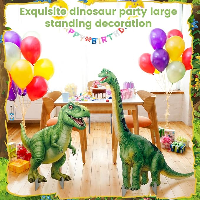 Amyhill 3 Pcs Dinosaur Cardboard Cutout Standup Life Size Large Dinosaur Baby Shower Decorations, Dino Birthday Party Photo Backdrop Yard Sign for Jurassic Theme Jungle Safari Party Favors