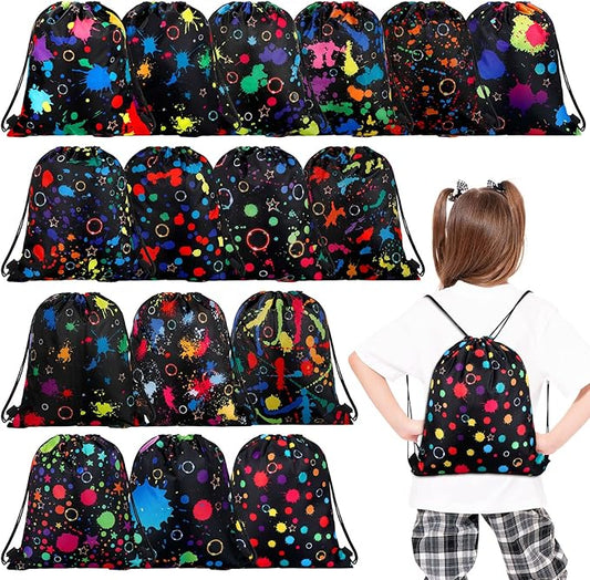 Funtery 32 Pcs Glow Party Drawstring Bags Glow Party Favors Neon Birthday Treat Bags for Teens Social Media Theme Gifts School Travel Supplies, 11.81 x 9.84 Inch