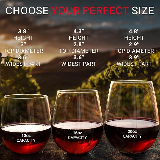 Bravario Unbreakable Stemless Plastic Wine Glasses | Reusable | Shatterproof 100% Tritan Plastic | Dishwasher-Safe | BPA-free | Awesome for Indoor & Outdoor | 13 oz, Set of 4