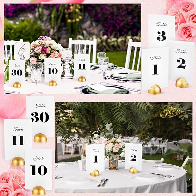 Taiyin 40 Sets Wedding Table Number Card Stock Signs with Round Stand 4 x 6 Inch 1-40 Gold Table Numbers with Stand Wooden Gold Card Holder for Wedding Reception Anniversary Party Restaurant Events