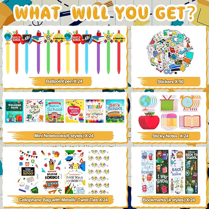 194 Pcs Back to School Stationery Set for Students First Day of School Essentials Includes Gift Bags Notebook Sticker Ballpoint Pen Bookmark for Classroom Gifts Rewards Prize Favors Supplies