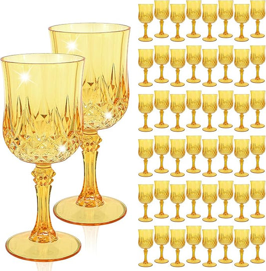 48 Pcs Gold Plastic Wine Glasses, Plastic Goblets for Parties, Vintage Wine Glasses Bulk, Reusable Drinking Glass, Drinkware Cups for Wedding Party Reception Event Supplies