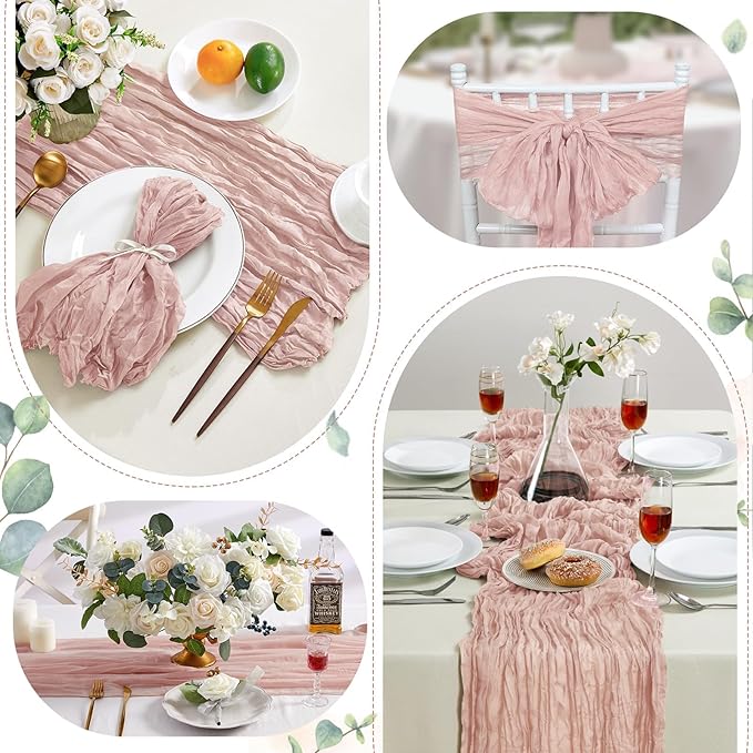 Dusty Pink Mother’s Day Cheesecloth Table Runner 10FT Long Easter Spring Boho Gauze Table Runner Rustic Sheer Runner for Wedding Bridal Baby Shower Birthday Holiday Party Table Decor Easter Decor