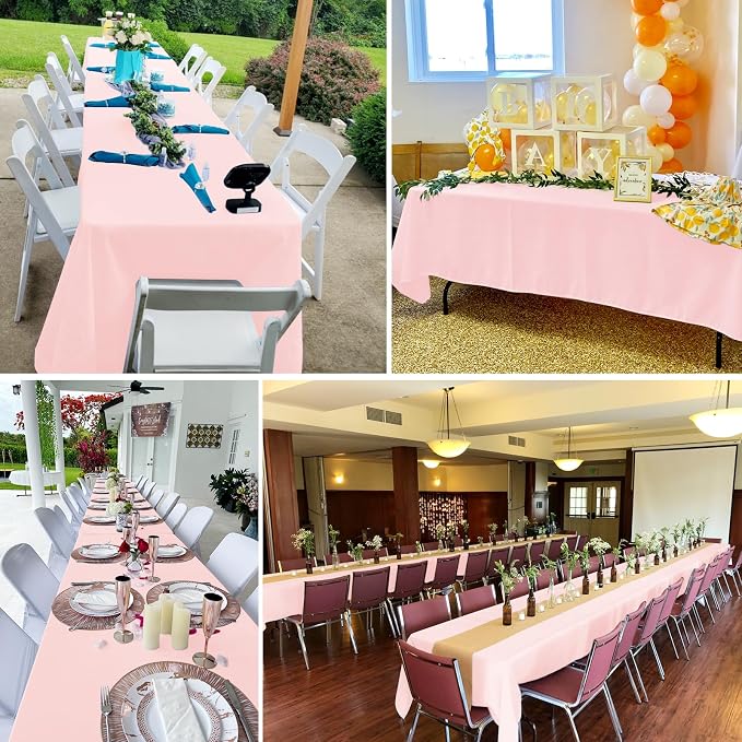 6 Pack Tablecloth 60 x 126 inch Polyester Table Cloth for 6 Foot Rectangle Tables,Stain and Wrinkle Resistant Washable Fabric Table Covers Polyester Pink Table Clothes for Wedding,Party,Banquet