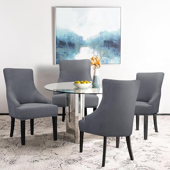 Lellen Stretch Wingback Chair Cover Slipcover - Reusable Wingback Side Chair Slipcover,Accent Chair Cover,Arm Protector Seat Cover,Wing Chair Cover for Dining Living Room Home（4PCS,Dark Grey）