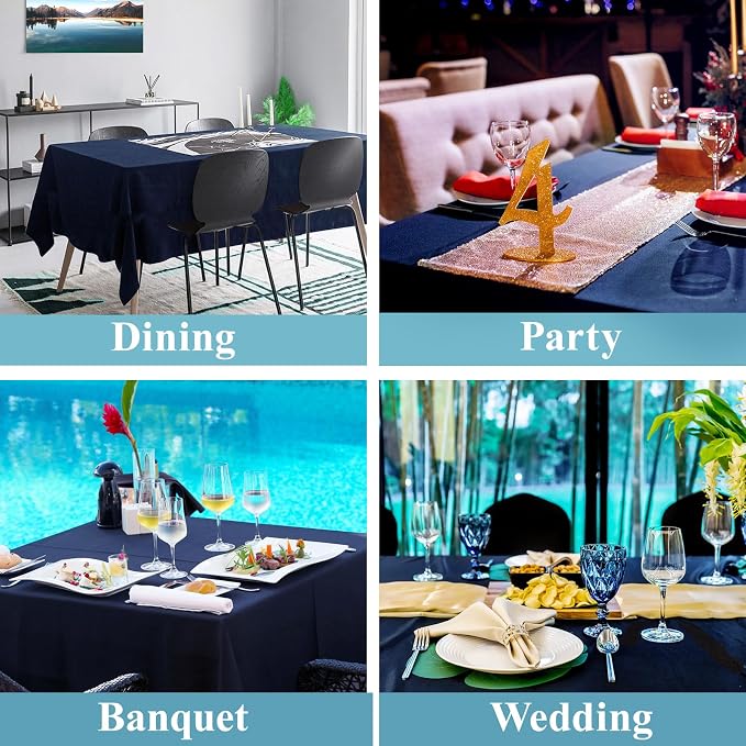VidaFete Tablecloth 2 Pack 90 * 132inch Rectangle Table Cloth Polyester, Stain Wrinkle Resistant Rectangular Polyester Table Cover for Kitchen Dinning Party Wedding Buffet Decoration(Navy Blue)