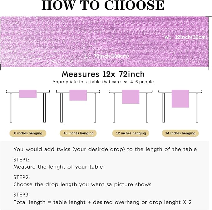 2 Packs 12 x 72 inches Sequin Table Runner, Lavender Glitter Table Runner for Birthday Party Supplies Wedding Engagement Baby Shower Holiday Celebration Event Decorations