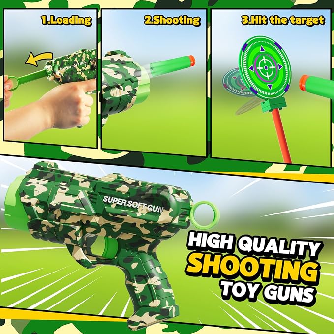 Rocket Shooting Games Toys with Rotating Target 2 Toy Guns 20 Foam Darts Kids Outdoor Toys for Boys Age 5 6 7 8 9 10+ Year Old Carnival Games Compatible with Nerf Guns (Green)