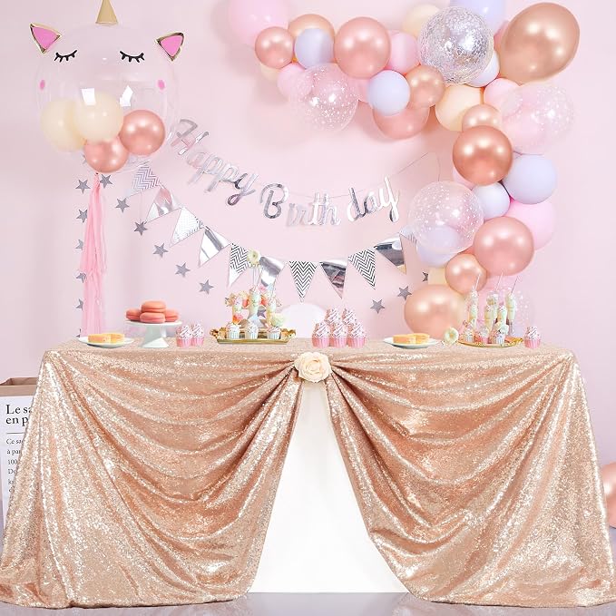 B-COOL Rose Gold Sequin Tablecloth Sparkly Wedding Table Cloths Shiny 50x80 Inch Shimmer Overlay for Valentine's Day Party Baby Shower Reception