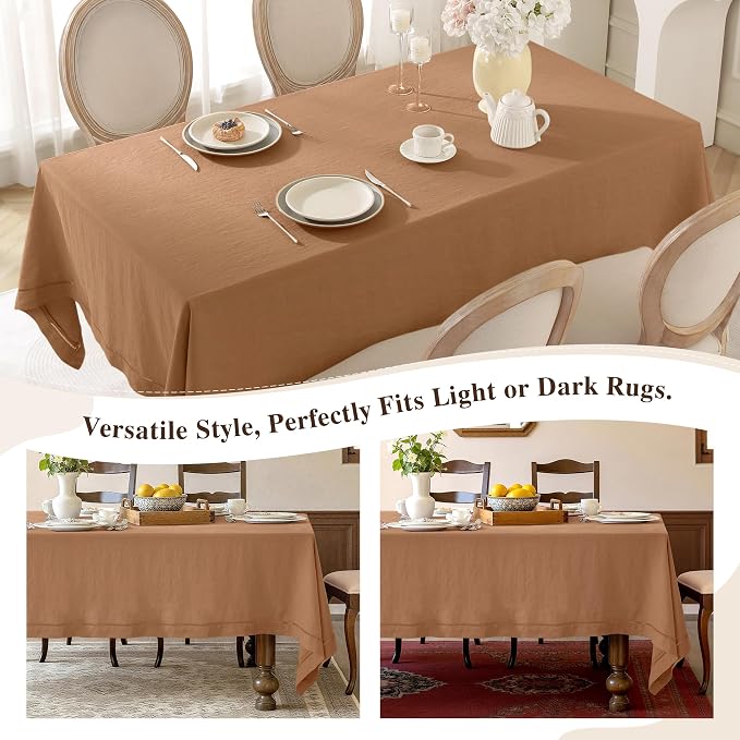 Linen World Fall Linen Tablecloth 90" x 60" Inch,French Linen Washable Rectangular Table Cloth for Dining,Outdoor, Weddings and Restaurants,Decorative Thanksgiving Christmas,Beige Hemstitch