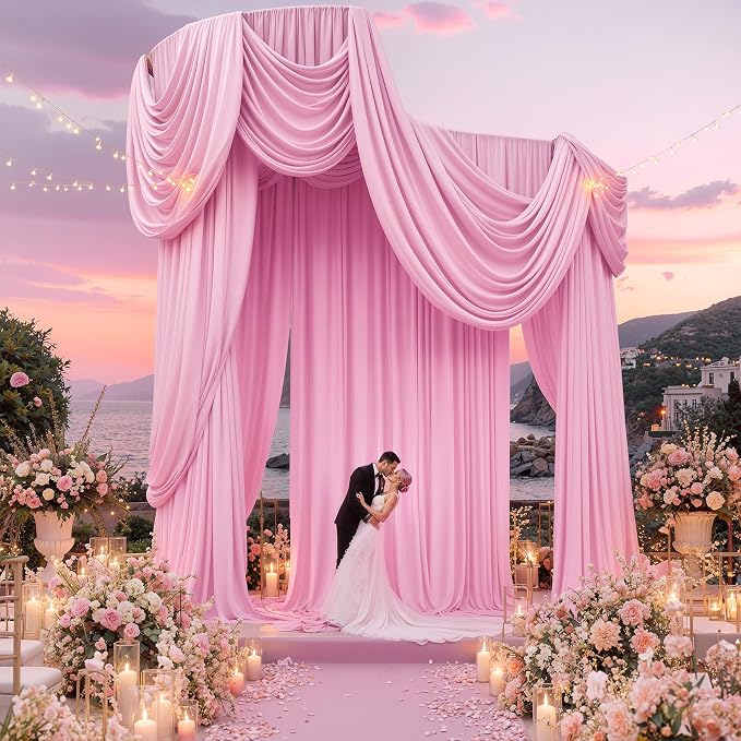 Outpain 20ftx20ft Baby Pink Backdrop Ceiling Drapes,4Panels 20ft Height Wrinkle Free Tent Draping Curtains, Fabric Drapery Ceiling Drapes for Wedding Ceremony Birthday Theme Parties with Rod Pocket