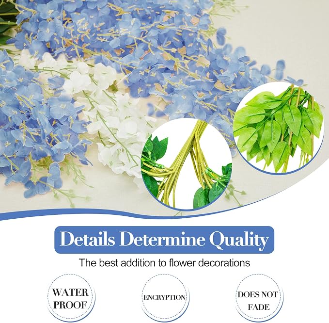 Giegxin 36 Pcs Artificial Wisteria Hanging Flowers 3.6 ft Artificial Fake Wisteria Vine Rattan Hanging Garland Silk Flowers String for Wall Home Wedding Party Greenery Decorations (Blue,White)