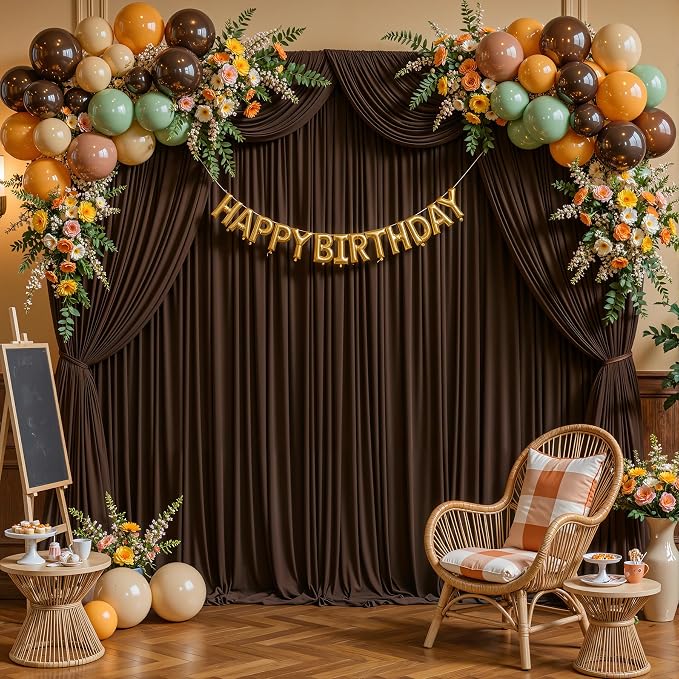 Dark Brown Backdrop Curtains-Wrinkle-Free Polyester Photography Drapes Party Curtain Background for Baby Shower Wedding Decorations- 32 X10FT