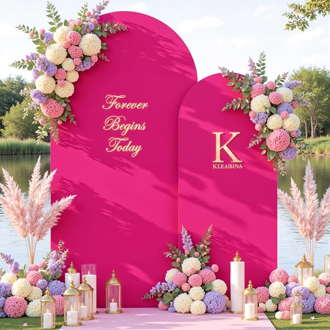 Hot Pink Arch Cover 2 Set-7.2FT, 6FT Arch Backdrop Cover Spandex Fitted Wedding Arch Stand Covers for Bridal Shower Baby Shower Birthday Party Ceremony Banquet Photo Background Decorations