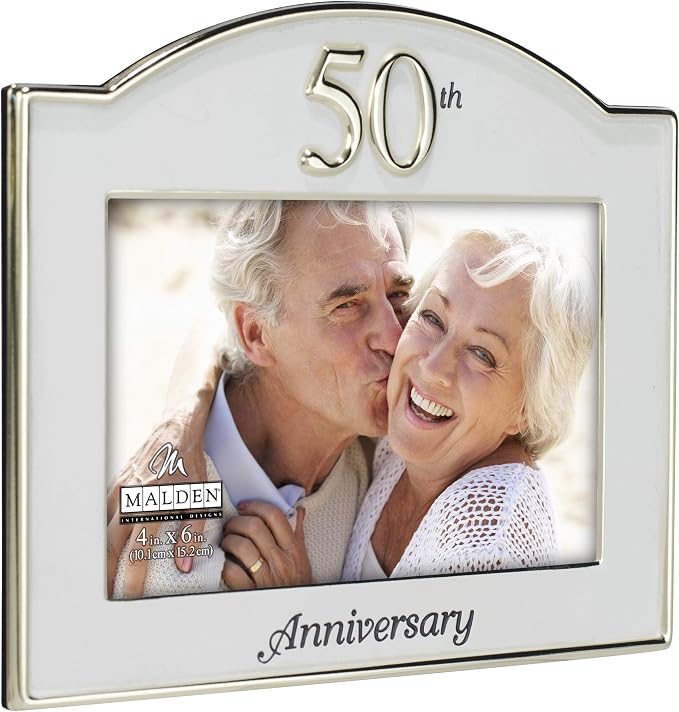 Malden International Designs Wedding 50th Anniversary Two Tone Picture Frame, 4x6, Gold/Silver