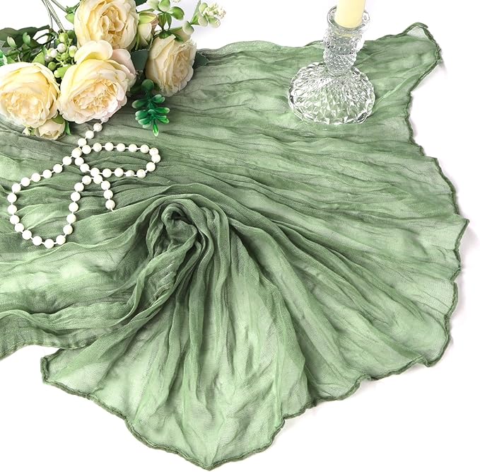 6 Pack Sage Green Cheesecloth Table Runner 10Ft Spring Gauze Cheese Cloth Table Runner 35x120 Inch Boho Sheer Rustic Fabric for Holiday Party Decor Baby Shower Wedding Home Decorations