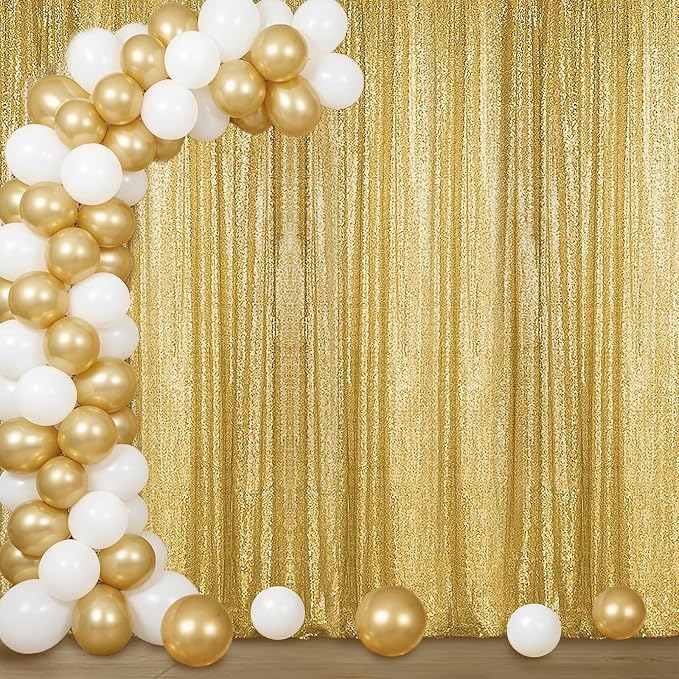 Sugargirl Gold Sequin Backdrop Curtain 4FTx8FT Glitter Gold Background Drapes Sparkle Photography Backdrop for Party Wedding Birthday Wall Decoration(1 Panel)