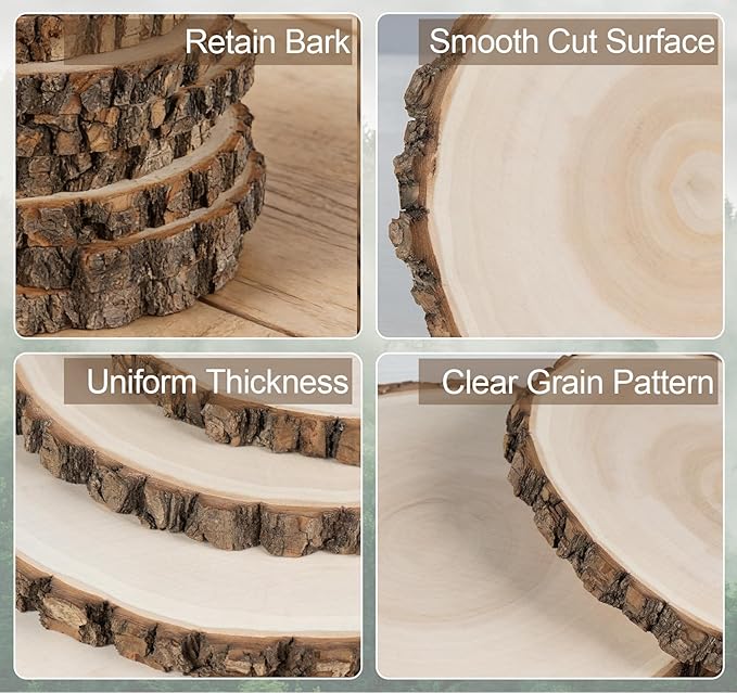 4 Pcs Natural Wood Slices for Centerpieces, 8-9 Inch Unfinished Wood Centerpieces for Tables, Rustic Wooden Discs for Crafts Dinner Table, Baby Shower, Wedding Decorations