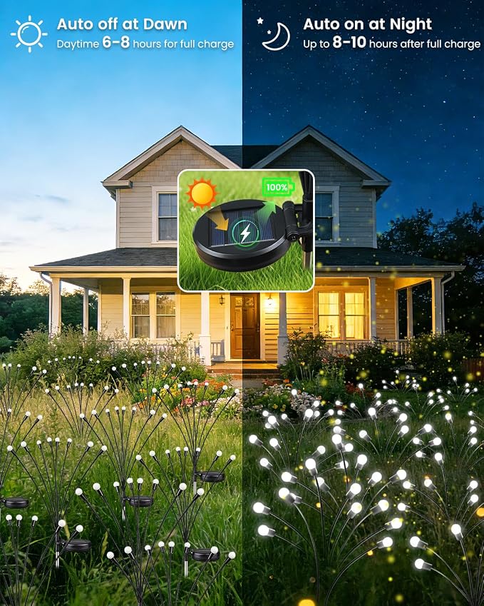 OZS 12 Pack Total 96 LED Solar Garden Lights Fairy Outdoor - Solar Firefly Lights Outdoor, Sway by Wind, Waterproof for Garden Patio Pathway Fairy Decoration (Cool White)