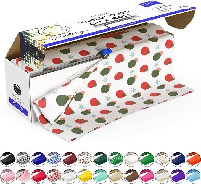 Grandipity Plastic Tablecloth Roll - 54in x 300 Ft. Holiday Plastic Table Cloths for Parties Disposable with Cutter Box - Cut to Size Disposable Tablecloth Table Cover for Rectangle & Round