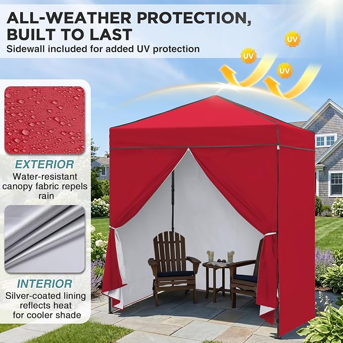 EAGLE PEAK 6x4 Instant Pop Up Canopy Tent with 4 Side Wall Panels, Straight Leg Sun Shelter, Portable Canopy with Carry Bag for Camping, Beach & Sports, Red