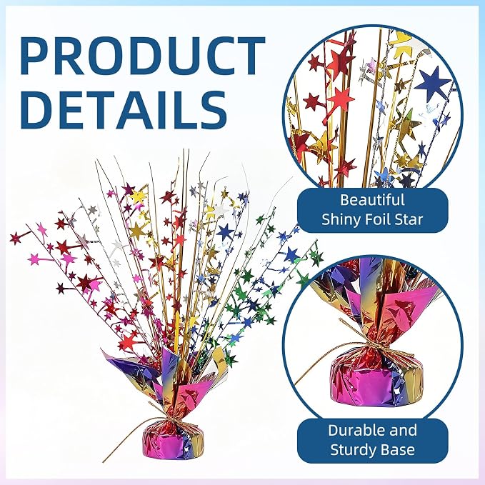 24 Pack Colorful Metallic Foil Spray Centerpiece Star Table Decoration Burst Table Centerpieces for Birthday New Year Wedding Anniversary Graduation Party Supply (Colorful)