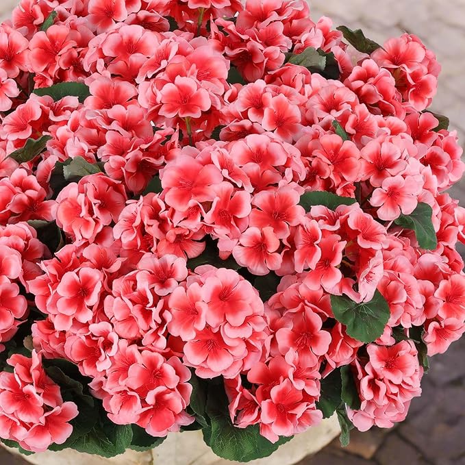 Hananona 12 Pcs Artificial Geranium Flowers for Outdoors Geranium Silk Flowers Outdoor UV Resistant Garden Plants Faux Flowers for Home Kitchen Table Centerpieces Decor (12, Peach)