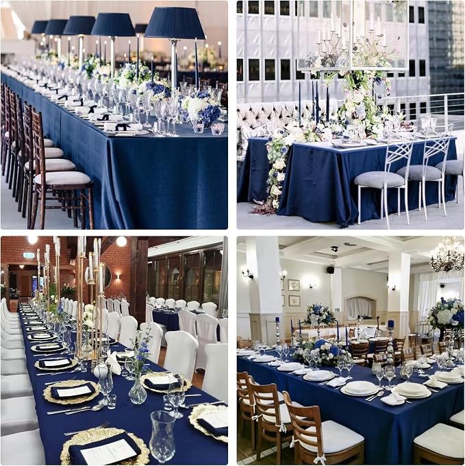 4 Pack Rectangle Tablecloth 60x126 Inch Navy Blue Washable Polyester Table Cover for Wedding Dining Table Buffet Parties Banquet Decor