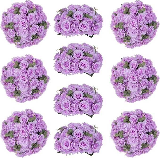 Purple Flowers Balls for Centerpieces: 10 PCS 11.8" Diam Flower Centerpieces for Tables in Wedding Reception Decorations Arrangement for Party Celebration Planners
