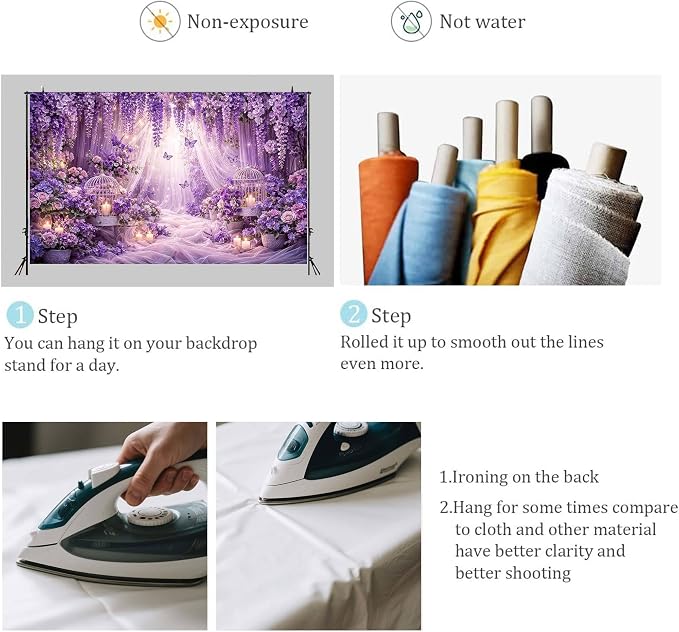 7x5ft Purple Butterfly Floral Backdrop for Photography Butterfly Flowers Girls Party Decorations Background Wedding Birthday Baby Shower Party Cake Table Decor Banner Photo Booth Props