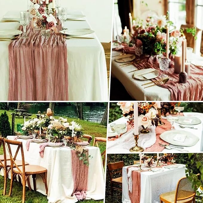 15 Pack Cheesecloth Table Runner Dusty Blush 6FT Boho Table Runner Cheese Cloth Table Runners 35 x72 Inch Holiday Table Cloth for Wedding Birthday Party Engagement Home Bridal Baby Shower Table Decor