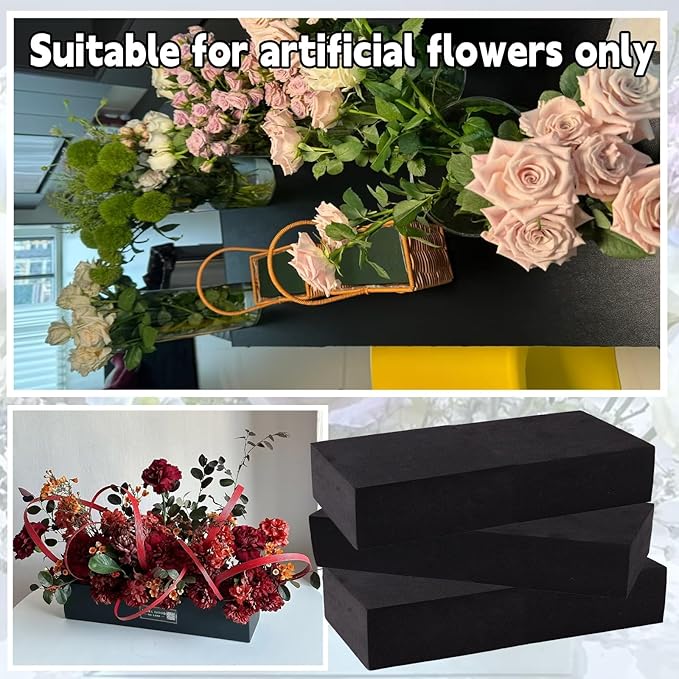 8 Piece Reusable Floral Foam Blocks black, 11.8 x 4.7 x 2 Inch, Water Resistant, for Artificial Flower Arrangements, Outdoor Planters, Wedding Decor (8, 11.8 x 4.7 x 2)